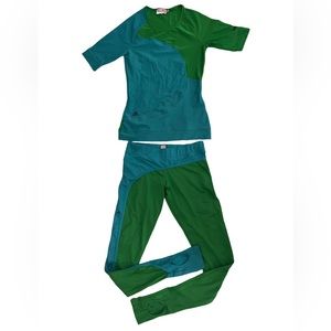ADIDAS STELLA MCCARTNEY- Top and Leggings Set. Green & Blue. Size: Small.